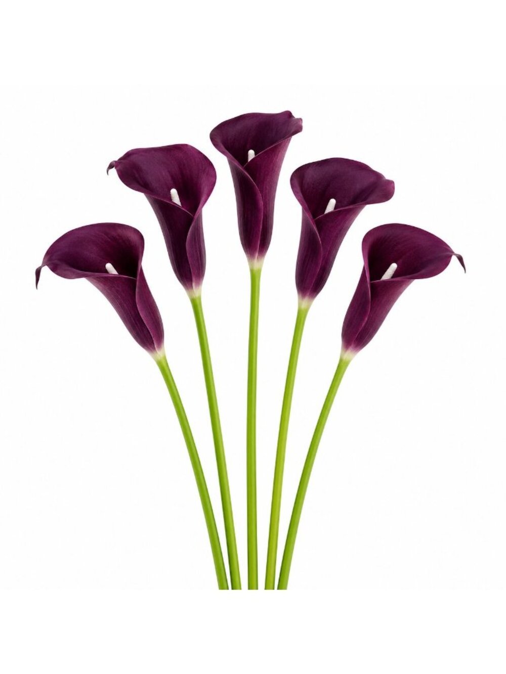 Deep Plum Calla Lily Stems Set of 5, 14 Inch Artificial Flowers, Wired Faux Flor